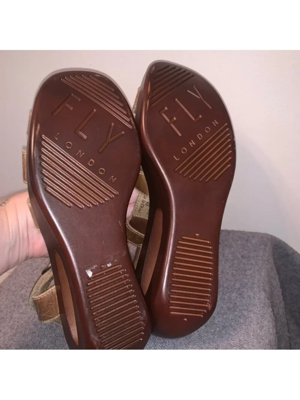 Fly London Wooden Wedge Leather Sandals Brown 40
